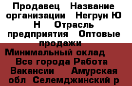 Продавец › Название организации ­ Негрун Ю.Н. › Отрасль предприятия ­ Оптовые продажи › Минимальный оклад ­ 1 - Все города Работа » Вакансии   . Амурская обл.,Селемджинский р-н